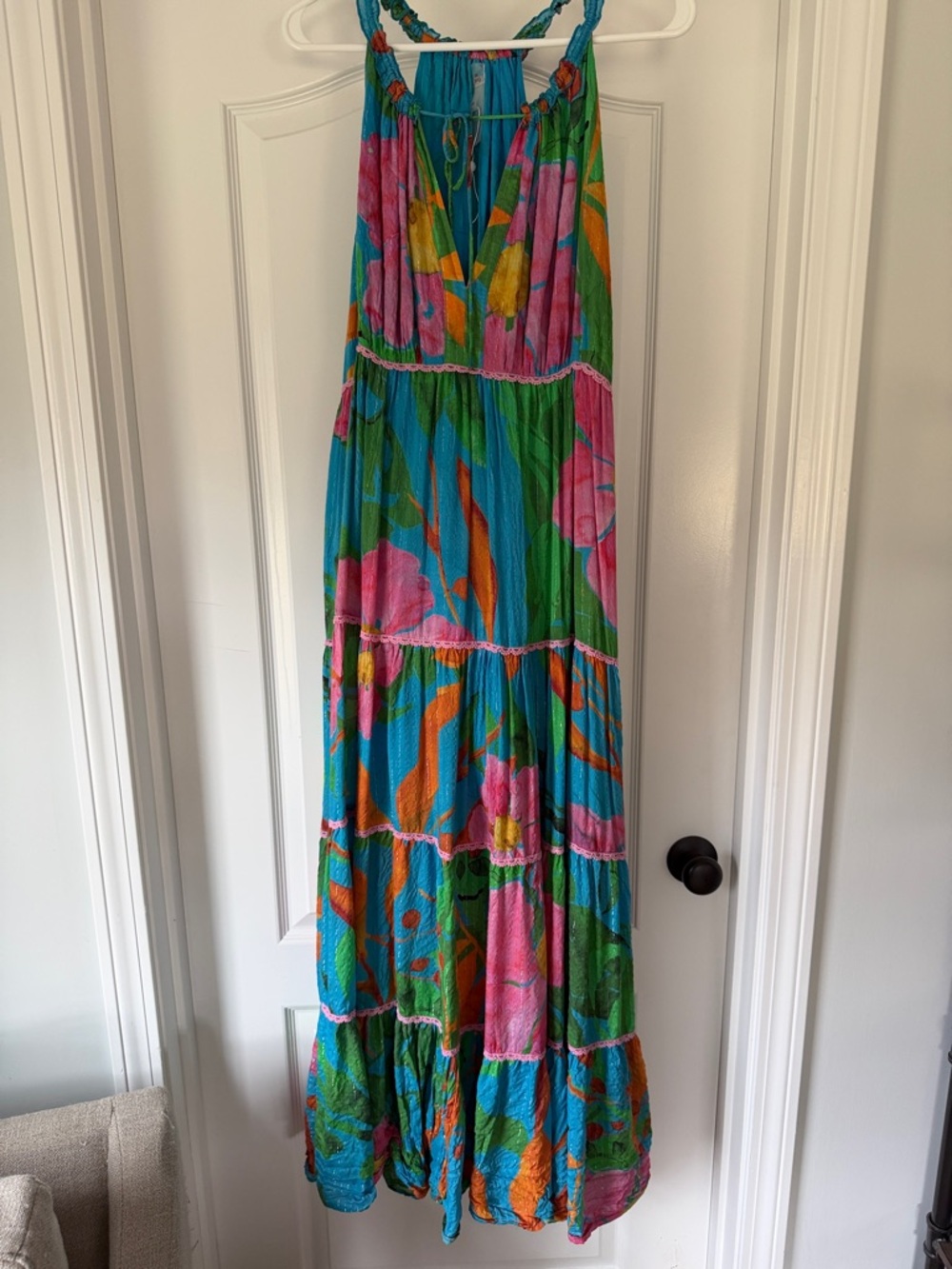 Colorful Floral Maxi Dress - Blue, Pink, Green, Orange